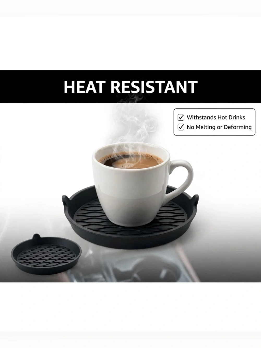 TRI22 Car Coasters for Cup Holders - 2 Pack Black Silicone Universal Fit Non-Sli